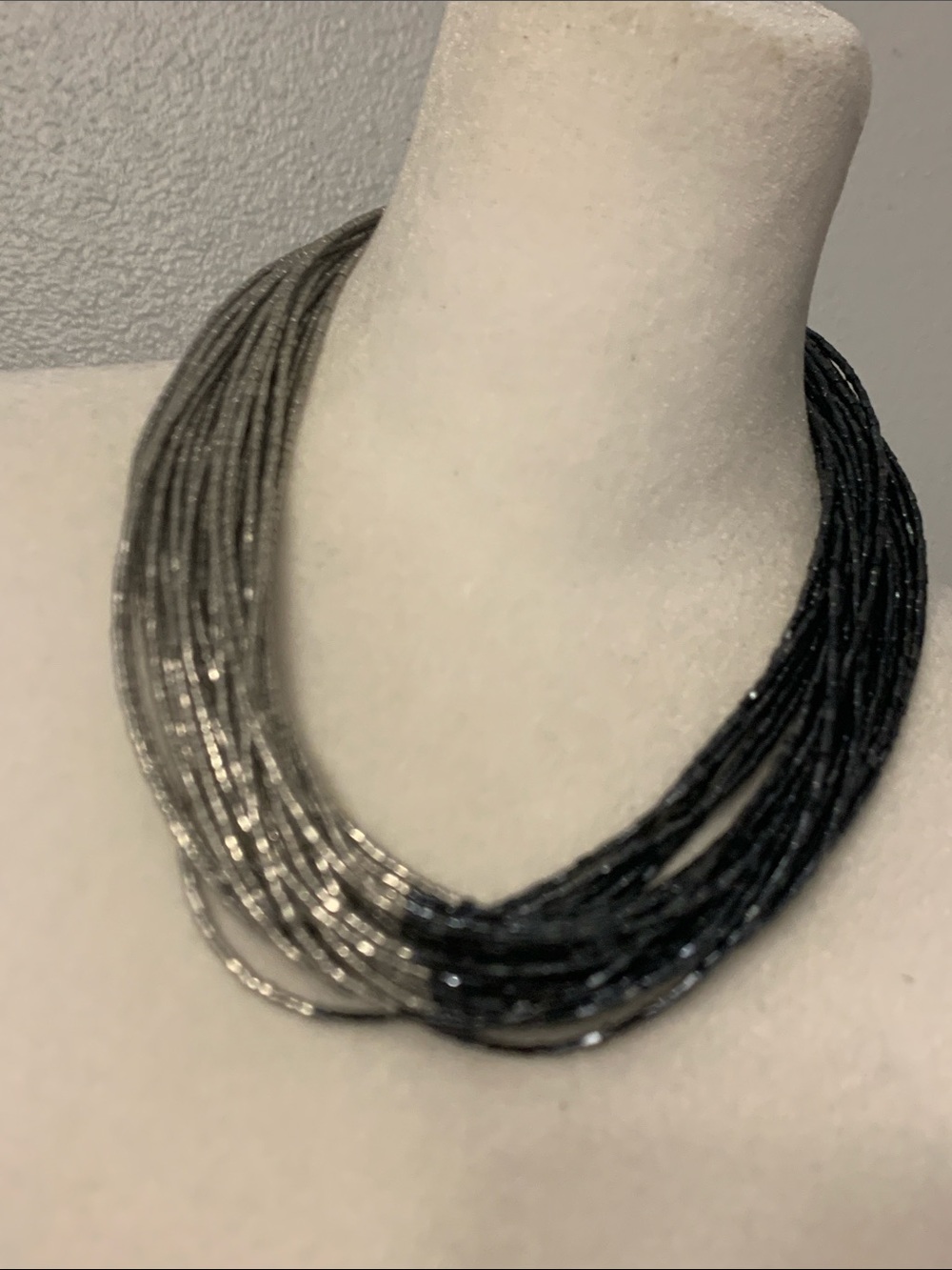 Multi-Strand Silver and Dark Gray Beaded Necklace - Women Jewelry